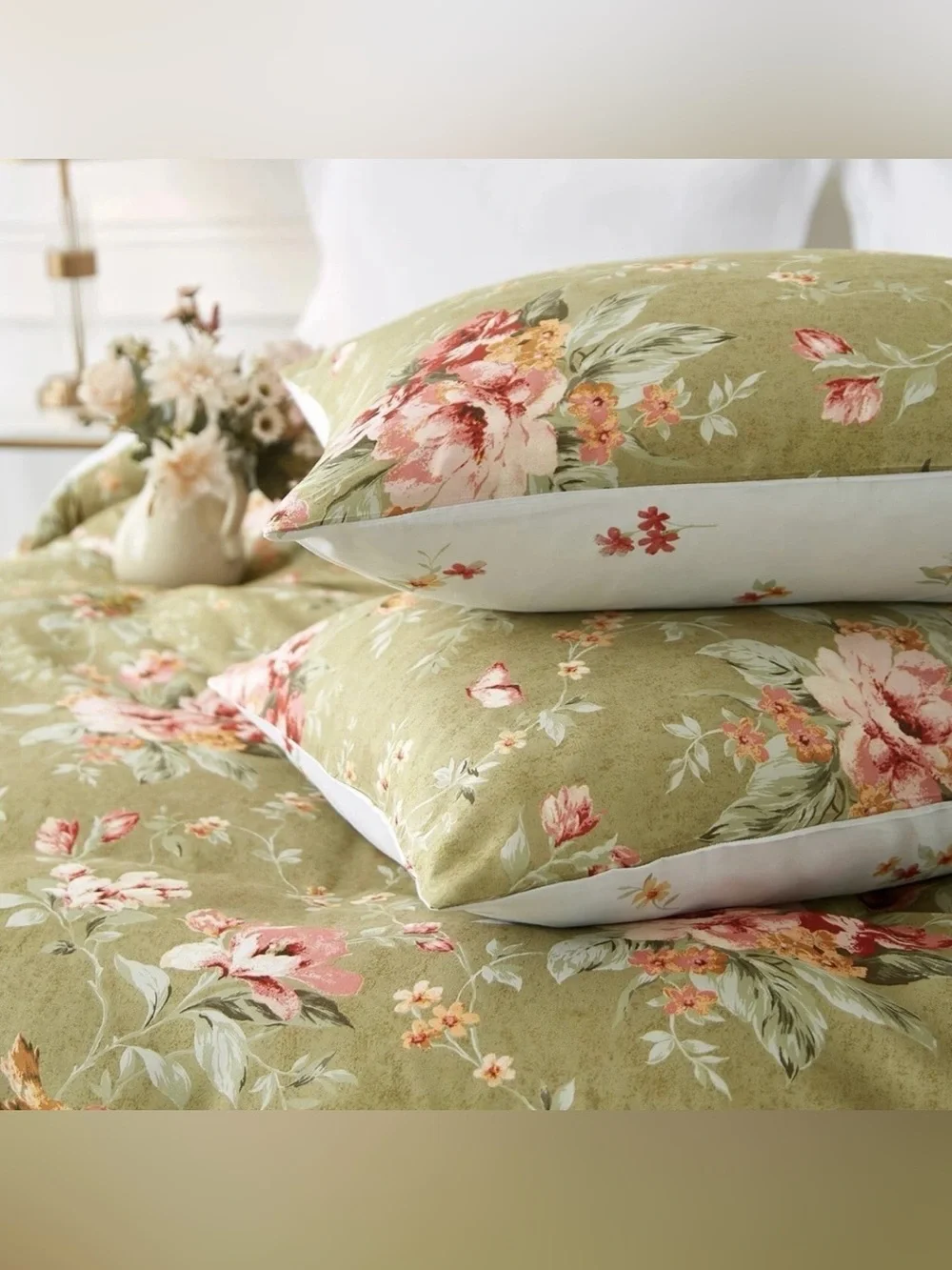 NEW Anthro Green Boho Queen / King Size Reversible Floral Bedding Duvet Sham Set